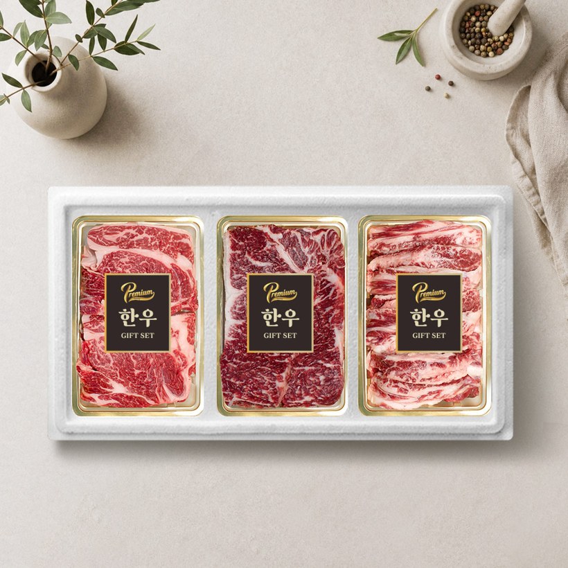 🥩 1등급 한우 선물세트 600g (등심·채끝·갈비살)